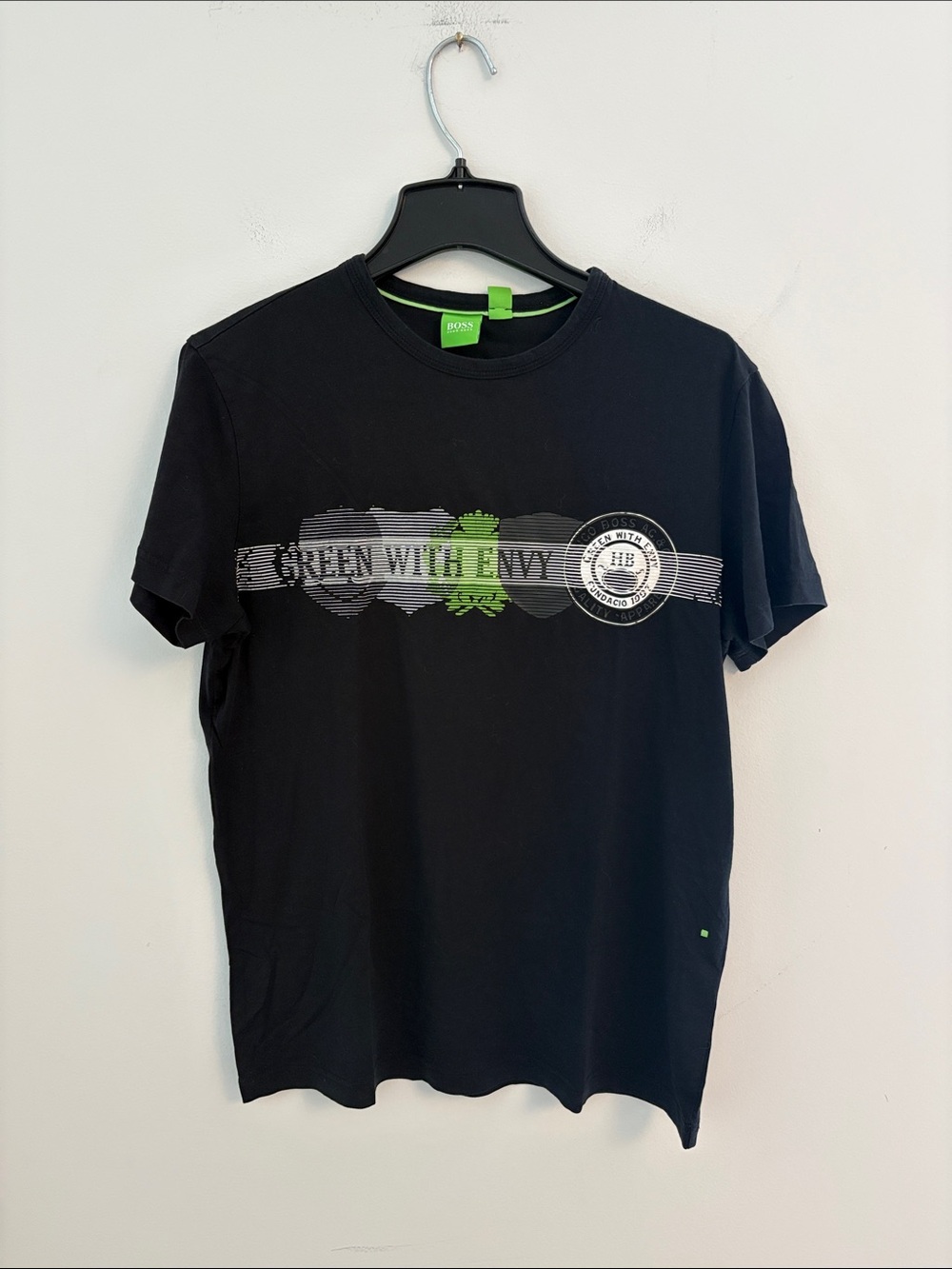 Boss by Hugo Boss Black Short Sleeve Tee with Green Logo Accent Size S